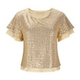 thumbnail image 6 of purcolt Womens Sequin Crop Tops Crew Neck Ruffled Short Sleeve Shirts Party Club Concert Outfits, 6 of 8