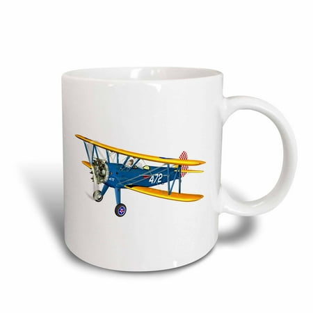 - 3dRose Blue and Yellow Military Training Biplane - Ceramic Mug, 11-ounce