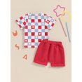 thumbnail image 5 of vera natura Boys 4th of July Shorts Sets Short Sleeve Letter Flag/Star Checkerboard Print Tops Drawstring Shorts Sets, 5 of 8