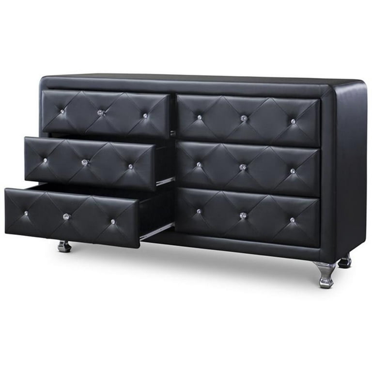 Baxton Studio Black Faux Leather Dresser with Bedroom Wood, Metal