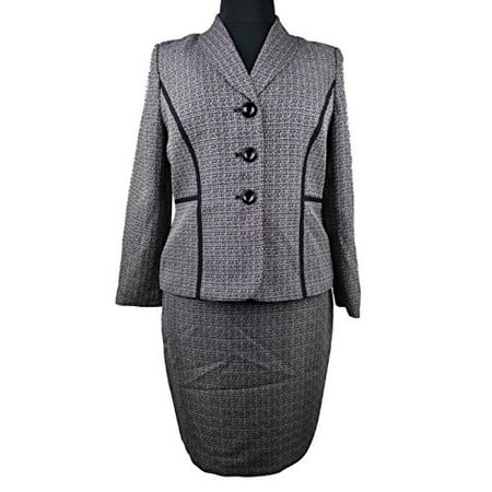New Le Suit Women's Petite Black/multi Textured St. Germain Two Piece Skirt Suit 14p