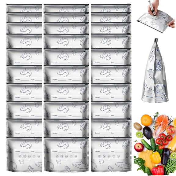 ACDANC 30Pcs Ziplock Bags Various Sizes-Reusable Freezer Bags,Stand Up Aluminum Foil Bags for Food Storage and Meal Prep,Leakproof Reusable Food Storage Bags
