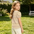 thumbnail image 6 of HAiming Girls Summer Tops Striped Short Sleeve Color Block Loose Casual Trendy T Shirts Scoop Neck Blouses Vacation Workout Kids Tops, 6 of 8