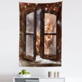 thumbnail image 1 of Winter Tapestry, Close up Snow on Vintage Wooden Christmas Window Pine Christmas Tree Inside Cabin, Fabric Wall Hanging Decor for Bedroom Living Room Dorm, 5 Sizes, Brown White, by Ambesonne, 1 of 1