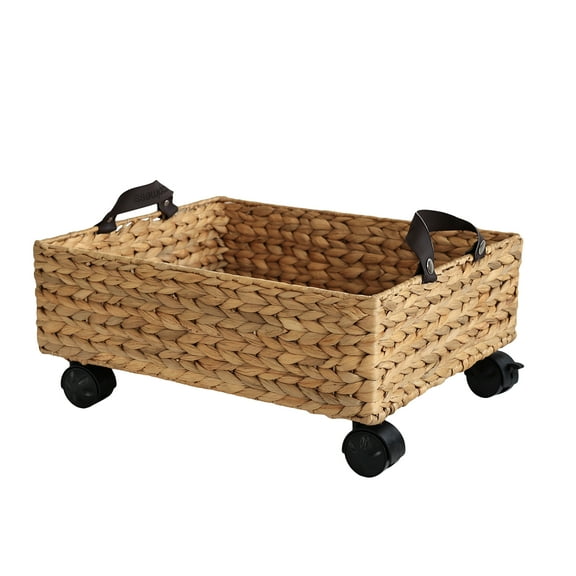 happimess BSK2014A Adaline 18.11" Classic Farmhouse Hand-Woven Hyacinth Rectangular Underbed Storage Bin with Wheels and Handles, Natural