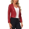 thumbnail image 4 of Abrigo de mujer INSPIRE CHIC de cuero sintético, sin cuello, abierto al frente, chaquetas de moto estilo biker, color rojo vino, 4 of 6