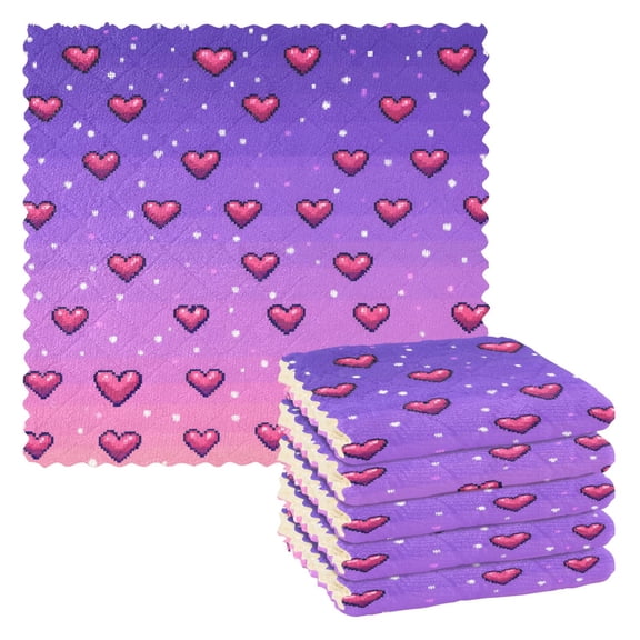 Yayeee 6 Pack Kitchen Dish Cloths Set for Washing Soft Drying Absorbent Microfiber Towels, Pixel Love