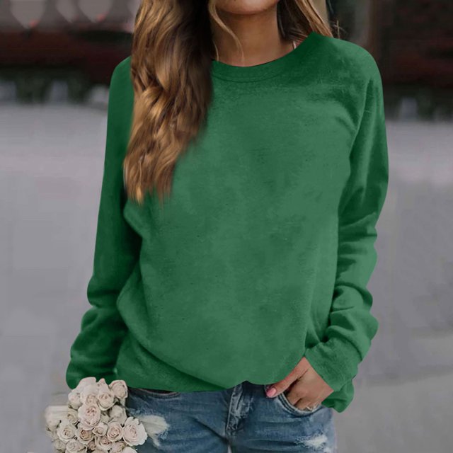 Kagetolytai Chandails pour Femmes Mode Décontractée Unie Manches Longues Col Rond Pull Haut Blouse Hoodies pour Femmes Vert L