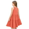 thumbnail image 3 of Mlqidk Summer Dresses for Girls 2025 Size 10-12 Crew Neck Sleeveless Ruffle Western Dress Summer Teens Trendy a Line Formal Graduation Solid color Midi Dress Orange 7-8 Years, 3 of 4