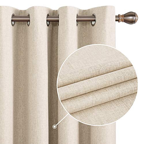 Deconovo Faux Linen Full Blackout Curtains 72 Length Set of 2, Grommet Thermal Curtain Drapes with Coating, 100% Light Blocking Curtains for Living Room(Flaxen, 52W x 72L Inch, 2 Panels)