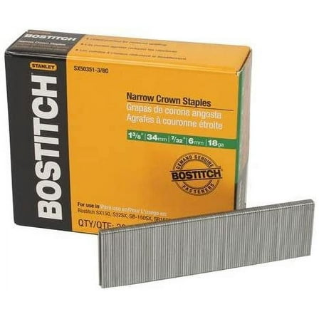 BOSTITCH Narrow Crown Finish Staples 5035 - 1-3/8 In Leg, 3/8 In Width - 3000 Per Box