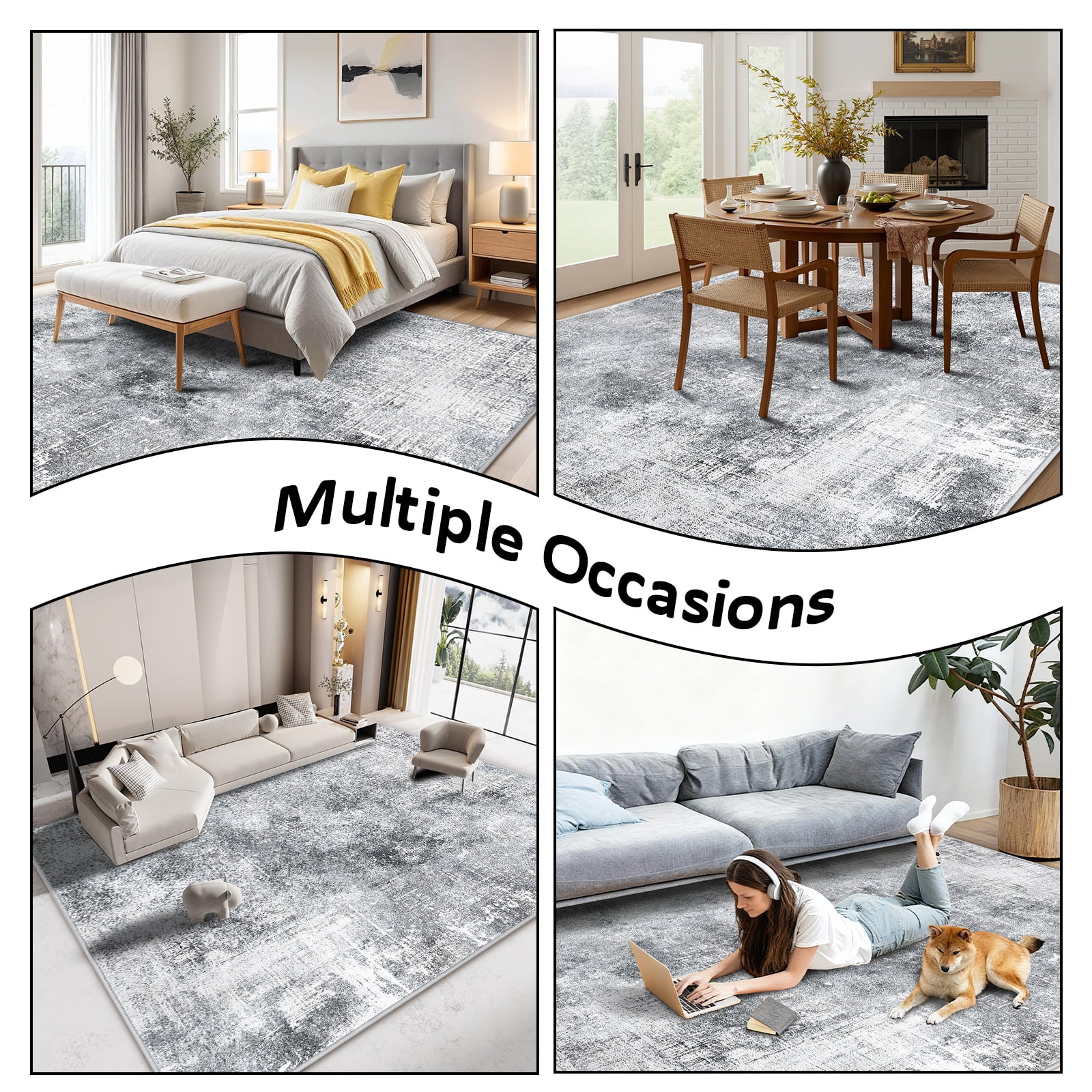 Bleum Cade 5x7 Area Rugs for Living Room,Soft Washable Non Slip Bedroom Rug,Modern Abstract Grey Dinning Room Large Carpet