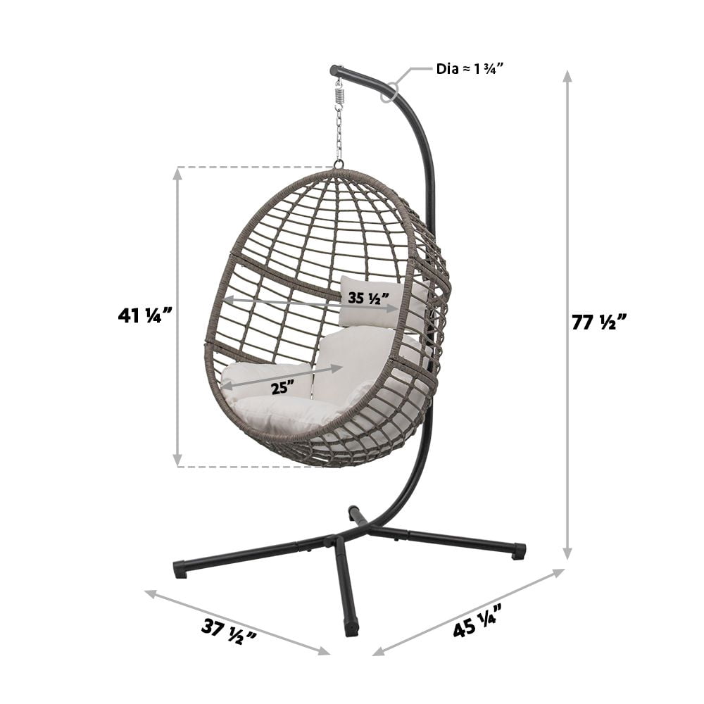 Abble Gray Wicker Hanging Swing Chair with Cushion and Stand - Aqua