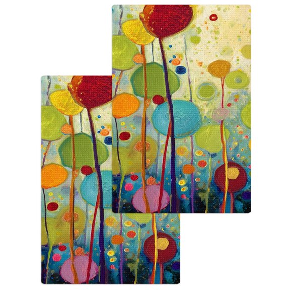 Colorful Flowers Kitchen Dish Towels for Drying Dishes Set of 2, Rainbow Botanical Floral Abstract Pattern Waffle Weave Microfiber Hand Tea Bathroom Towels Quick Dry & Absorbent Towel 15.7x23.6