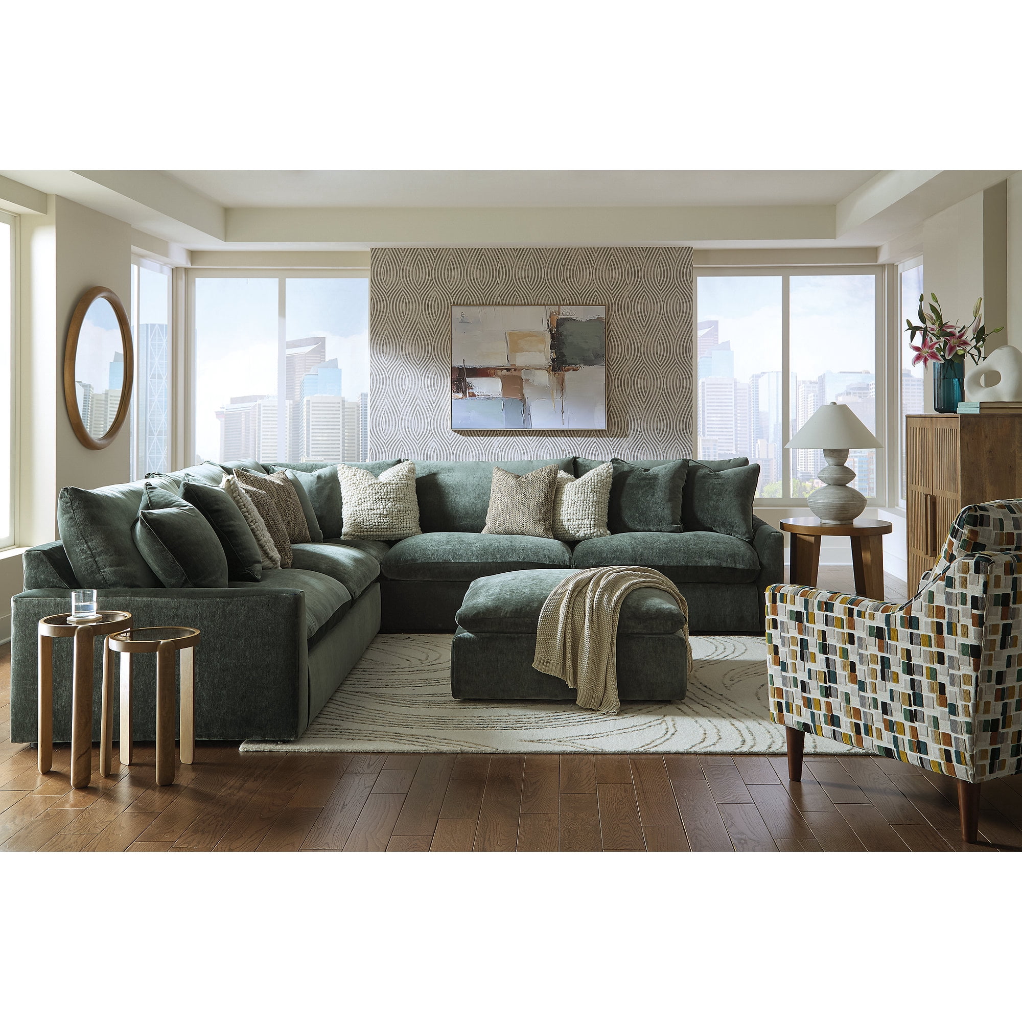 Signature Design by Ashley Jossor Accent Table Set, Mango Wood with Glass Tops, Light Brown