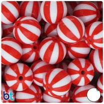 BeadTin Red & White Beach Ball 20mm Round Acrylic Beads (10pcs)