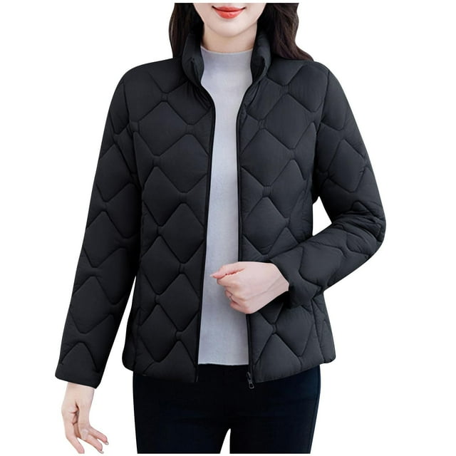 Lmnyox Manteau Matelassé pour Femme Léger à Manches Longues Zip Doudoune Grande Taille à Col Montant