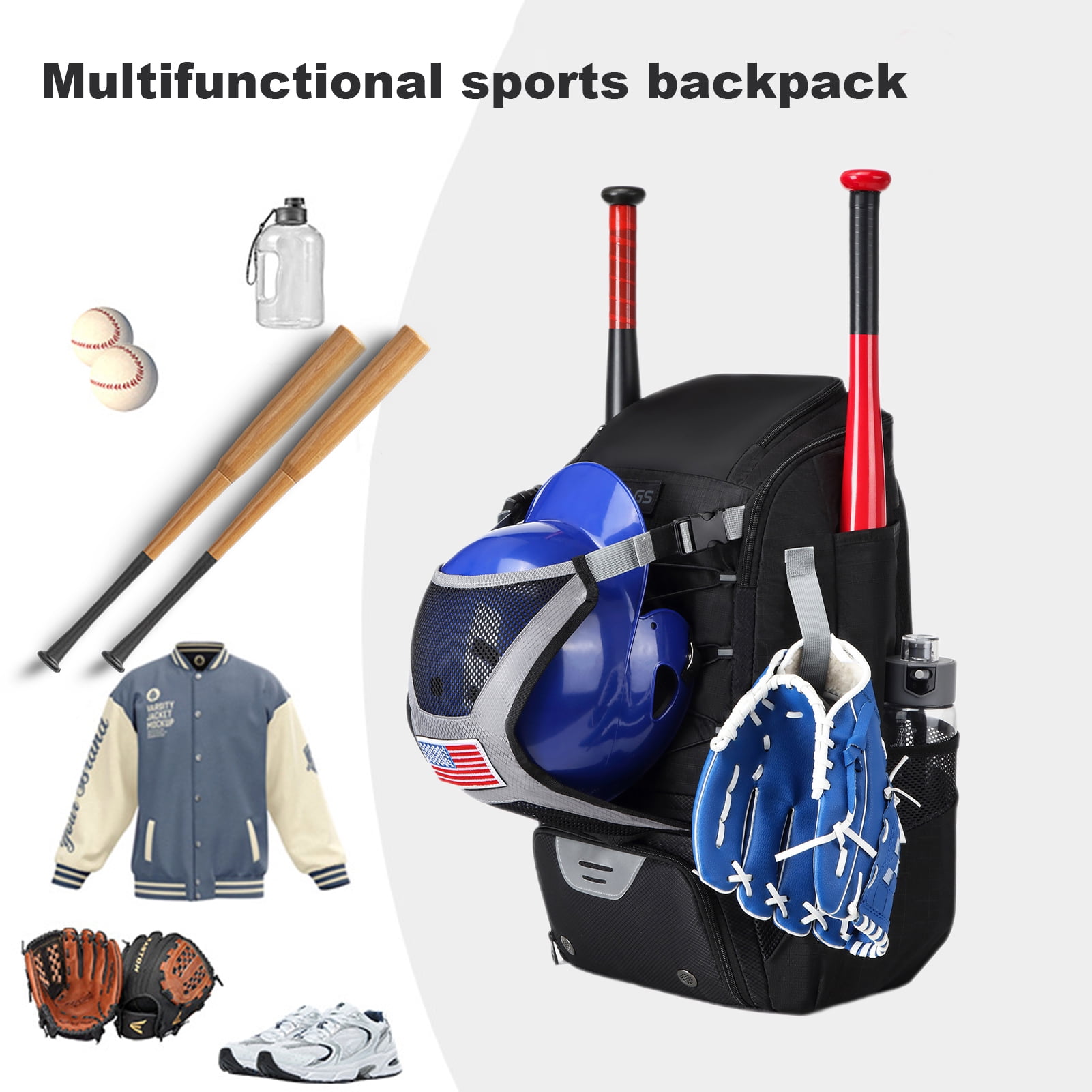 YIFAEUX Baseball Bag Durable Zipper Design Oxford Cloth Baseball Backpack with Shoe Compartment for Sports Activity