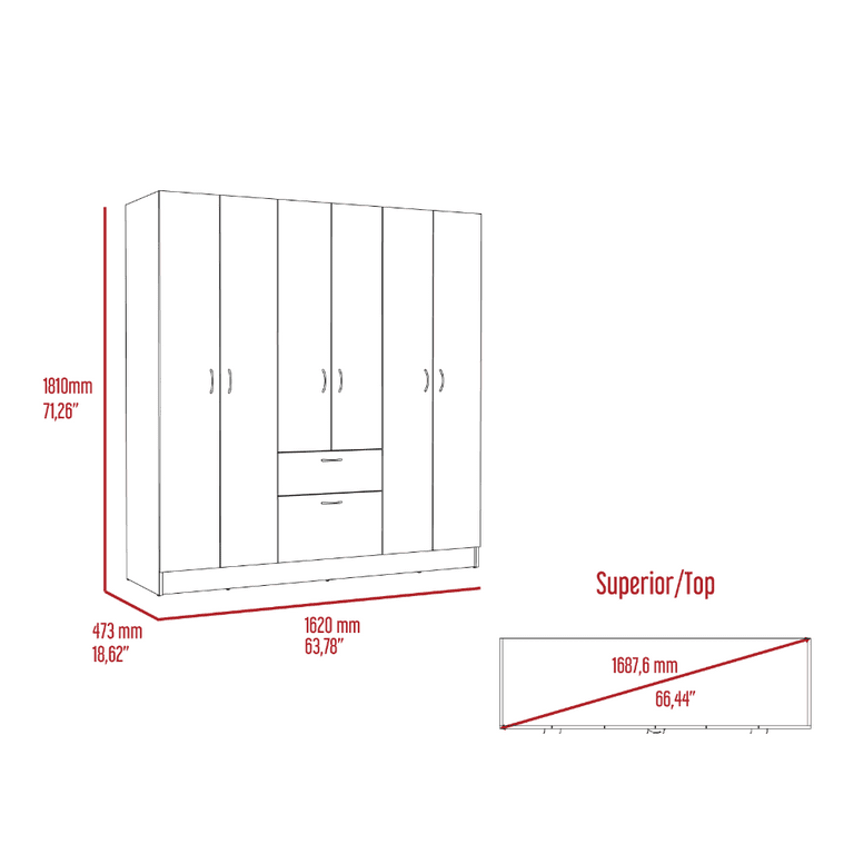 Armario de 6 Puertas Mitu, con un cajón y gabinete 170,7 CM A X