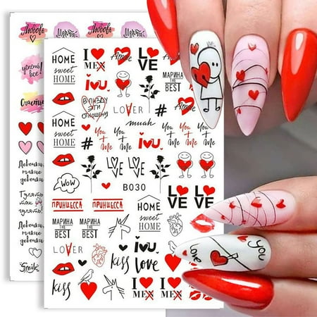 12 Sheets Valentine's Day Nail Art Stickers 3D Self-Adhesive Nail Decals Romantic Love Heart Kiss Rose Lipstick Angel Cupid Red Lips Nail Stickers for Women Girls Kids Valentines Nail Decoration | Walmart 12 Sheets Valentine's Day Nail Art Stickers 3D Self-Adhesive Nail Decals Romantic Love Heart Kiss Rose Lipstick Angel Cupid Red Lips Nail Stickers for Women Girls Kids Valentines Nail Decoration | Walmart