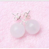 K-KED Fashion Natural 10mm Round White Jade Gemstone Beads Silver Stud Earrings