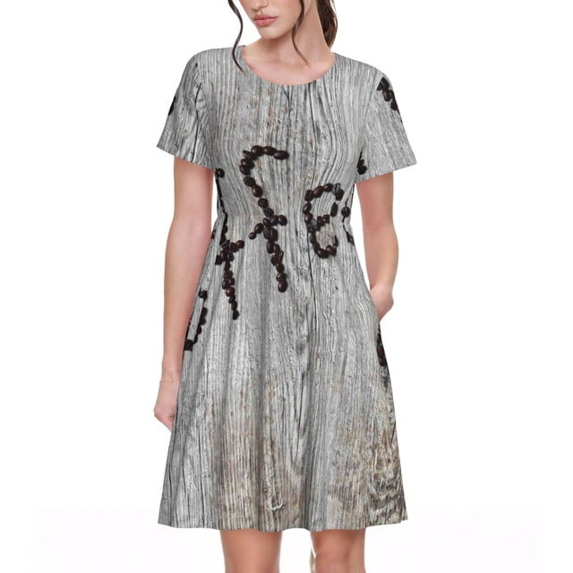 Balery Coffee Beans On Board Vestidos sueltos de manga corta para mujer, vestidos de verano 2025, vestidos casuales de corte A con vuelo.