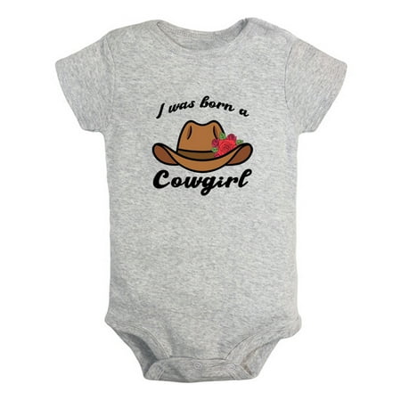 

iDzn I Was Born A Cowgirl Funny Rompers For Babies Newborn Baby Unisex Bodysuits Infant Jumpsuits Toddler 0-12 Months Kids One-Piece Oufits (Gray 12-18 Months)