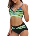 thumbnail image 2 of LAICAIW Womens Two Piece Swimsuits Wrap Front Bikini High Waisted Bottom Tummy Control Bathing Suits Vintage Print Swimwear, 2 of 7