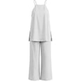 thumbnail image 7 of BADHUB Women 2 Piece Matching Lounge Sets Split Backless Tank Tops Wide Leg Pants Summer Outfits Tracksuit White S, 7 of 7