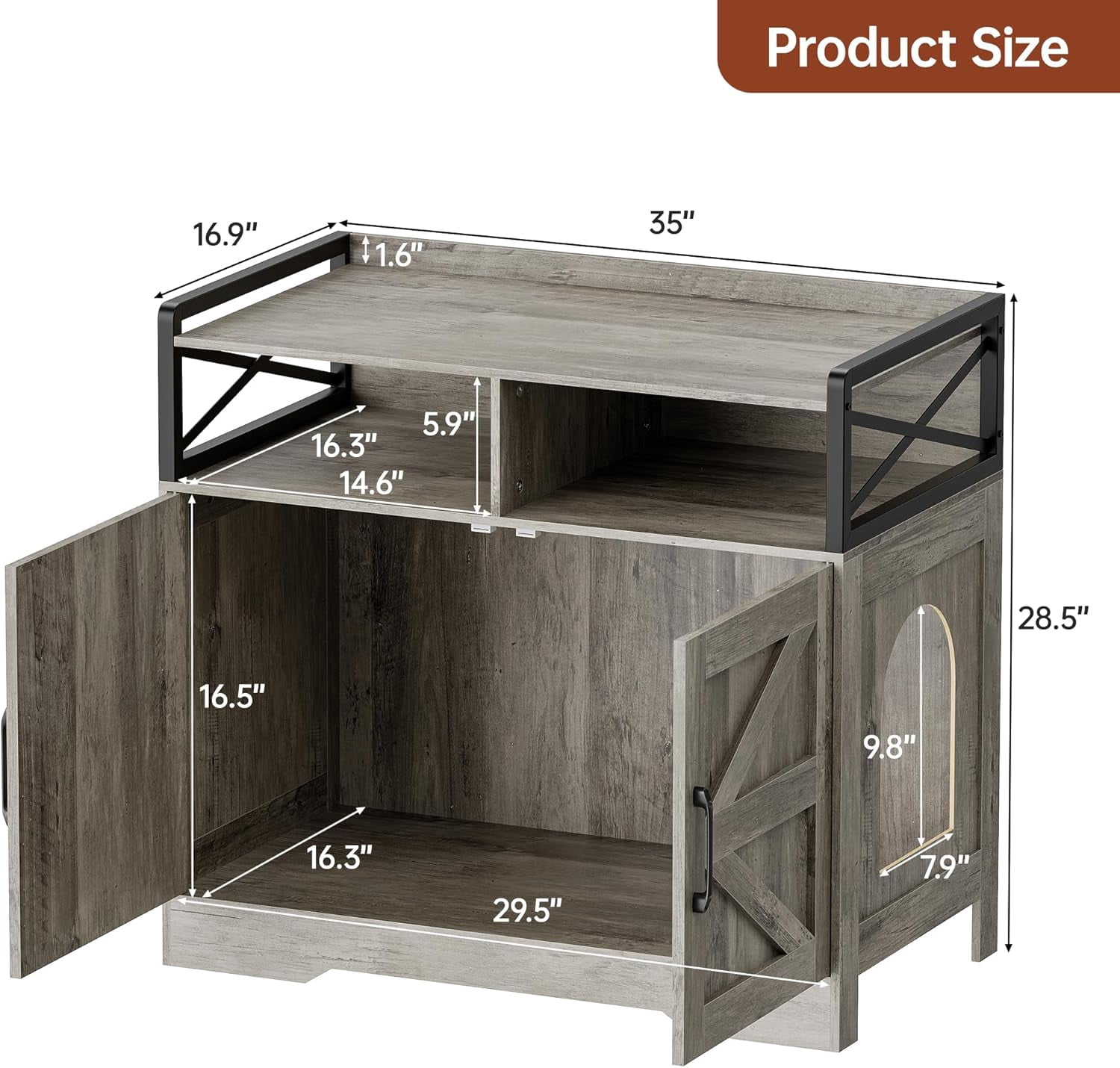 SELOOYE Cat Litter Box Enclosure, Ultra-Large Hidden Litter Box Furniture with 2 Open Drawers, Pet House, Fit Most of Litter Box, Grey