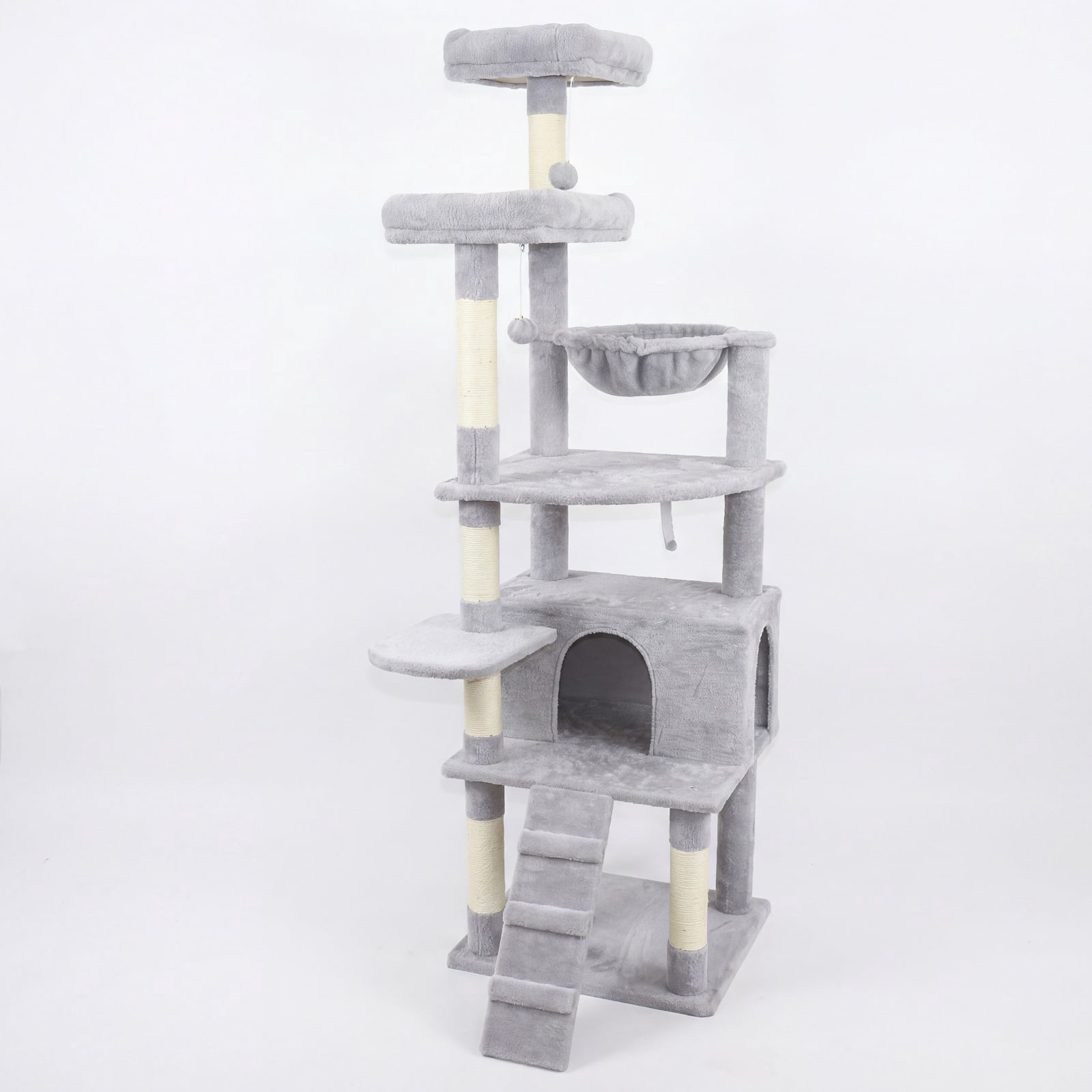 ZephyPaws 71" Tall Cat Tree for Indoor Cats,Multi-Level Cat Tower with Condo, Hammock & Top Perch,Scratching Posts,Light Grey