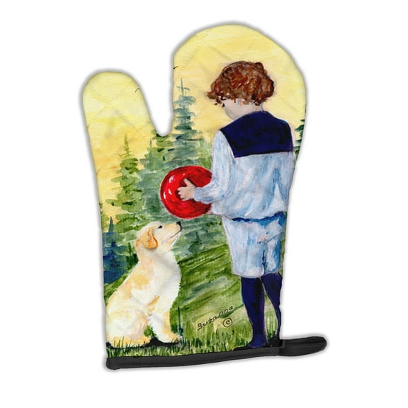 Little Boy with his Golden Retriever Oven Mitt