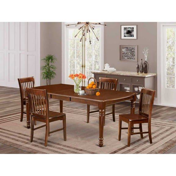 East West Furniture Dining Room Set Mahogany, DONO5-MAH-W