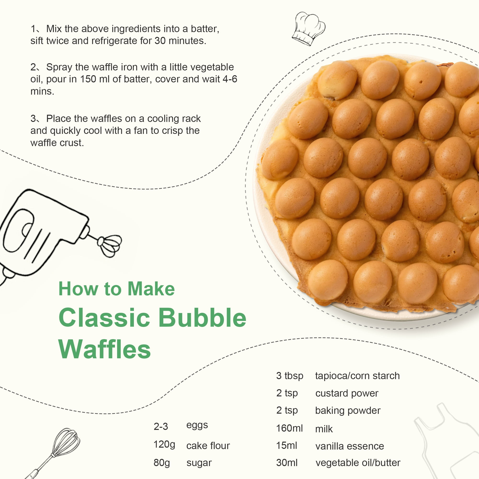 CACHOO Bubble Waffle Maker- Electric Non stick Hong Kong Egg Waffler Iron Griddle - Ready in under 5 Minutes(1200W, Black)