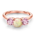thumbnail image 3 of Gem Stone King 18K Rose Gold Plated Silver White Ethiopian Opal and Pink Lab Grown Diamond Engagement Ring for Women | 1.56 Cttw | Round Cabochon 6MM | Gemstone October Birthstone | Size 7, 3 of 6