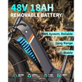 thumbnail image 4 of YareYi Electric Bike for Adults, 1500W Peak Motor 28 Mph, 48V 18Ah Removable Battery, 26'' x 4'' Fat Tire E-Mountain Bicycle, APP Control with Turn Signal, UL2849, 4 of 8