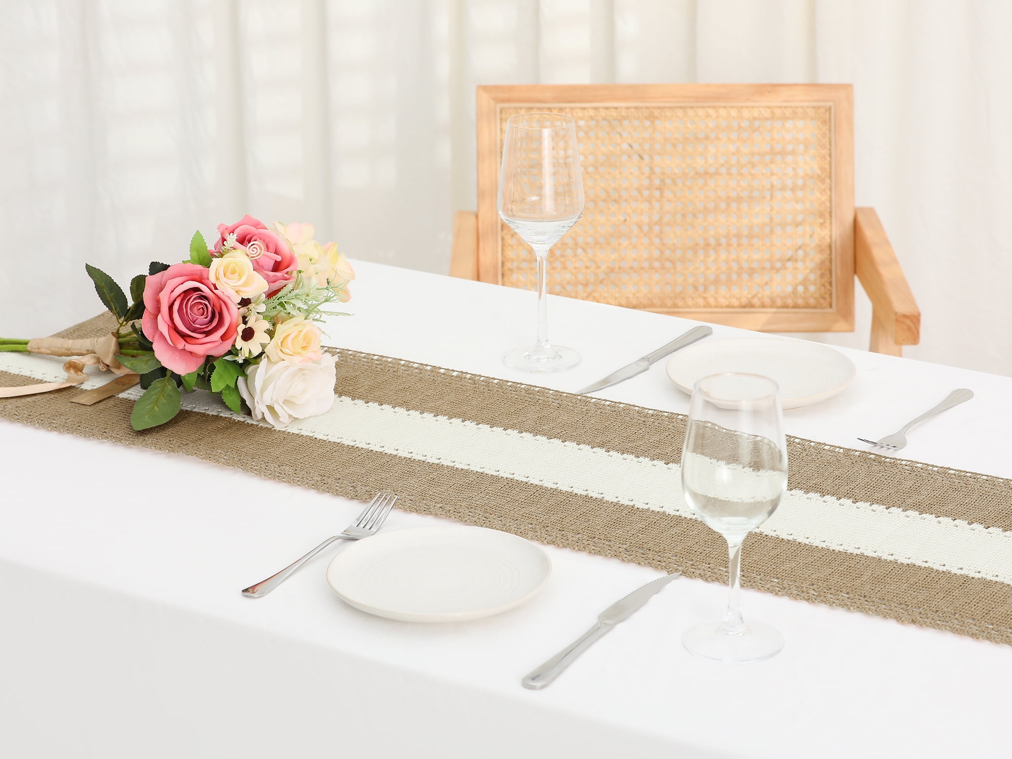 Unique Bargains 1 Pack Row of Fringe Table Runners Floral Table Banner Brown 12"x71"