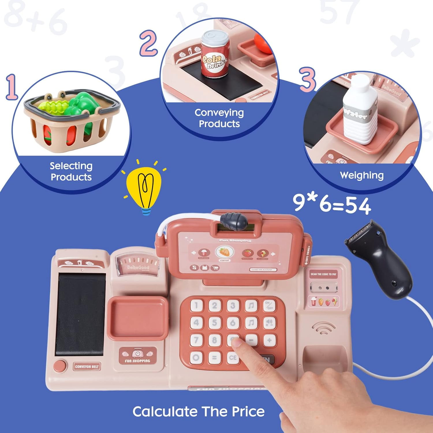 Cash Register for Kids Pink Learning Toy for Toddler Girls Boys Age +3 Mundo Toys
