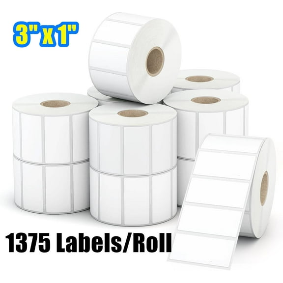 3" x 1" Direct Thermal Multipurpose & Shipping Address Labels UPC Barcodes Postage Stickers for Zebra 2844 & Rollo Desktop Label Printer ( 1375 Labels/Roll ) 1 Roll