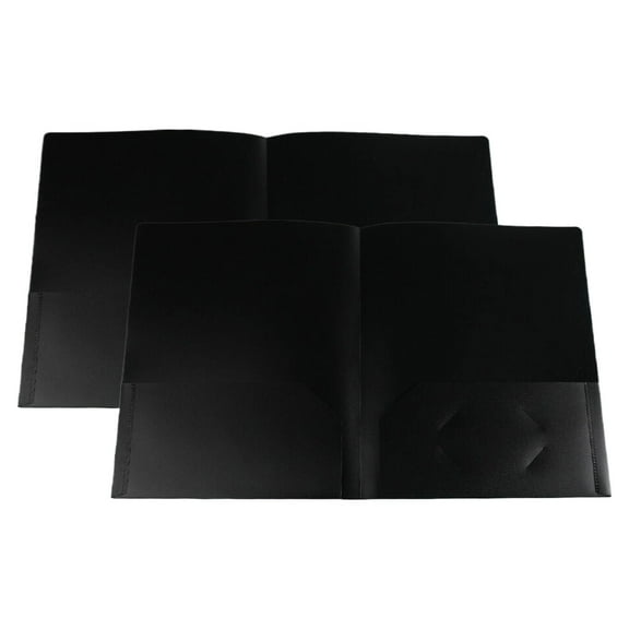 Under $2 File Folder, Black Plastic Folder, 2-Pack Heavy Duty Plastic Folders with Pockets, 2 Business Card Slots Letter Size Document Organizer, by Goohae