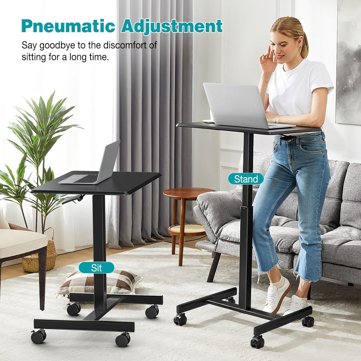 Small Standing Desk, Mobile Stand up Desks with Lockable Wheels, Adjustable Height, 26 Inch Portable Rolling Laptop Computer Desks for Home,Black