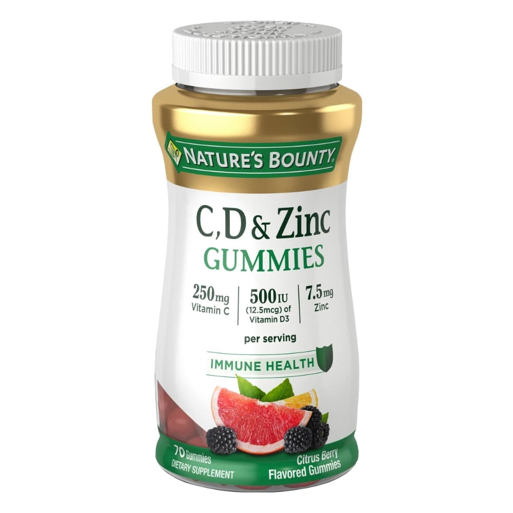 Natures Bounty Vitamins C, D3, & Zinc, Immune Support Gummies, Citrus Berry, 70 Count