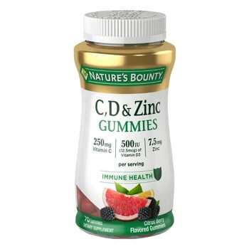 Natures Bounty s C, D3, & Zinc, Immune Support Gummies, Citrus Berry, 70 Count