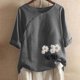 thumbnail image 2 of Blusas de Manga Corta para las Mujeres Impresas Cuello Redondo Camiseta Casual, Blusa de Algodón de Imitación para las Mujeres, 2 of 4