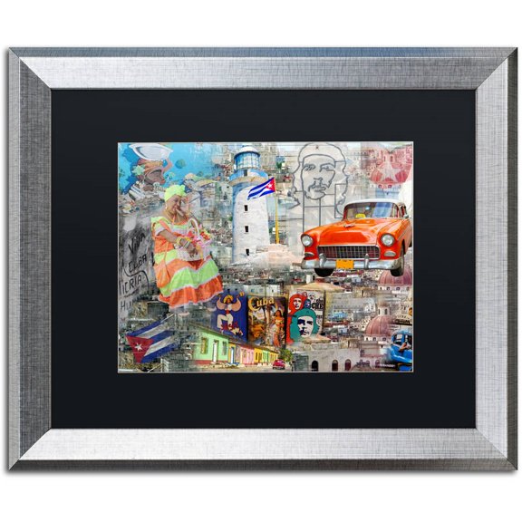 Trademark Fine Art "Red Taxi" Canvas Art by Alberto Lopez, Black Matte, Silver Frame
