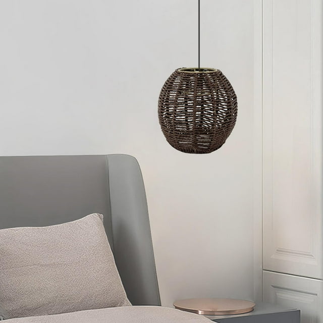 Pendant Lamp Shade Wicker Boho Ceiling Light Shade Rattan for Restaurant Brown