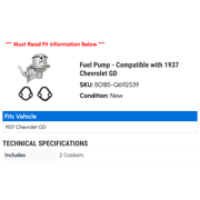 Fuel Pump - Compatible with 1937 Chevy GD