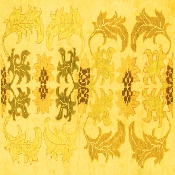 Ahgly Company Machine Washable Indoor Square Abstract Yellow Modern Area Rugs, 8' Square
