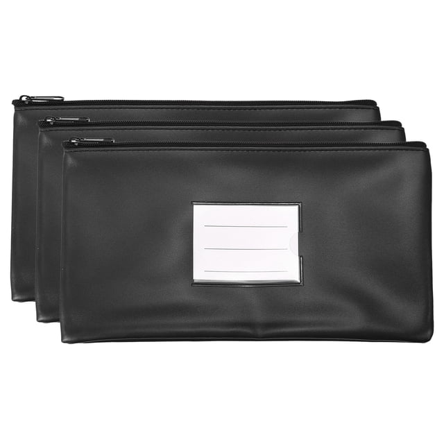 Uxcell 11x6" Bolsa de Depósito de Dinero con Cierre, 3 Paquete de Monedero de Cuero Sintético con Ventana Transparente, Negro