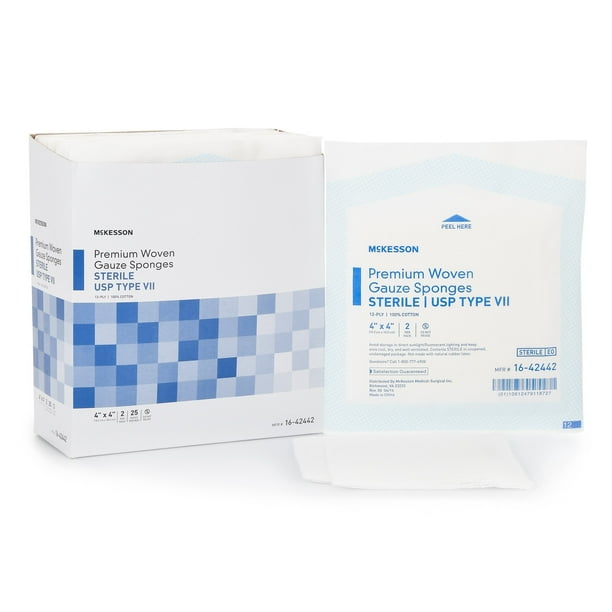USP Type VII Gauze Sponge, McKesson, Cotton 12Ply 4 X 4 Inch Square